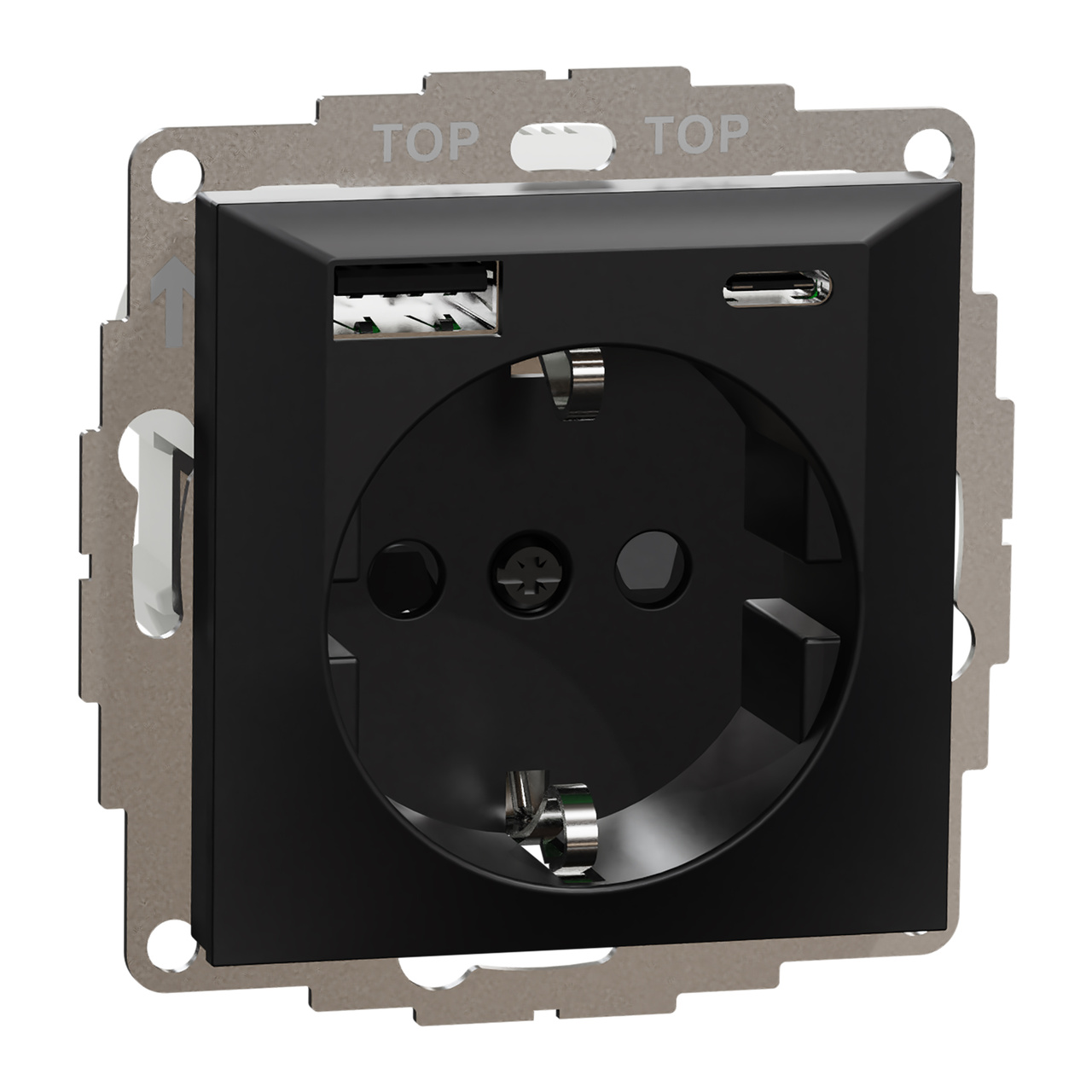 Plus ladduttag 2xUSB A+C m 1-v uttag sv
